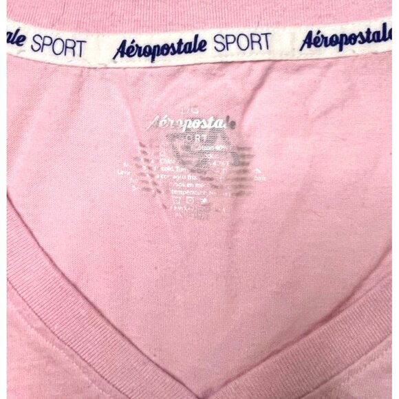 Aeropostale Sport Women's Pink V-Neck Tee T-Shirt LARGE “Aero” Graphic Comfort - Picture 3 of 3